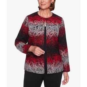 Alfred Dunner‎  Women's Sz 20 Red/Gray Sutton Place String Print Jacquard Jacket